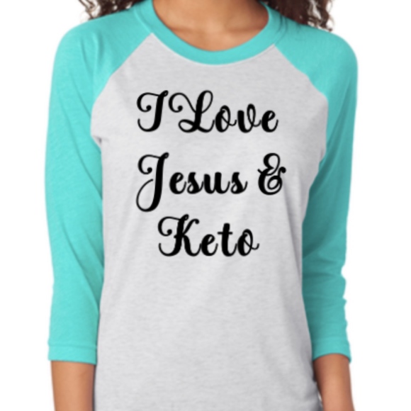 New! "I Love Jesus & Keto 🥓" Turquoise tee - Picture 1 of 3